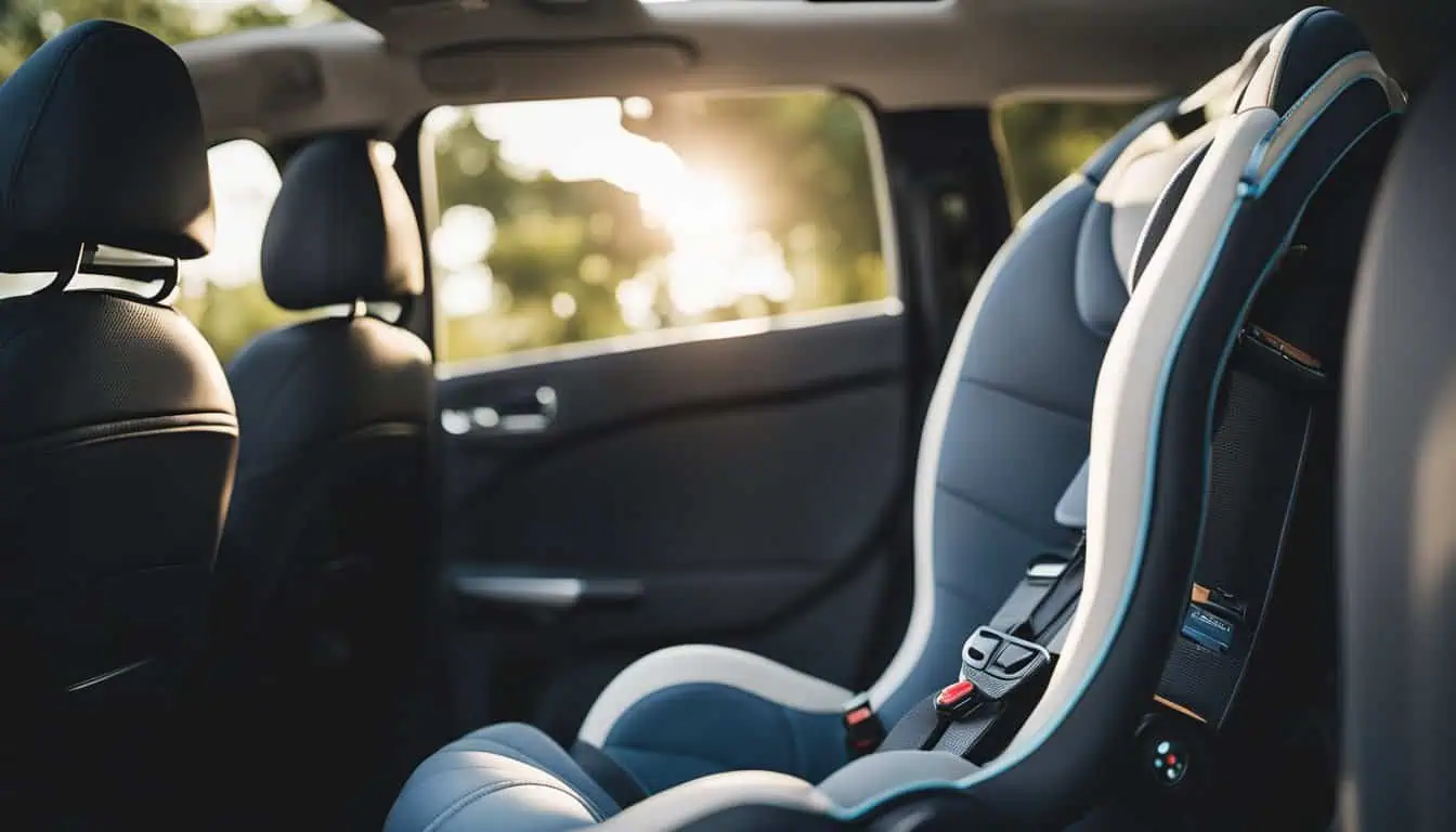 A car seat positioned in the back of a vehicle, highlighting safety for infants and toddlers in Singapore.
