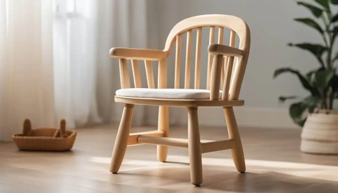 A wooden chair placed on a polished hardwood floor, ideal for baby high chair options in Singapore.