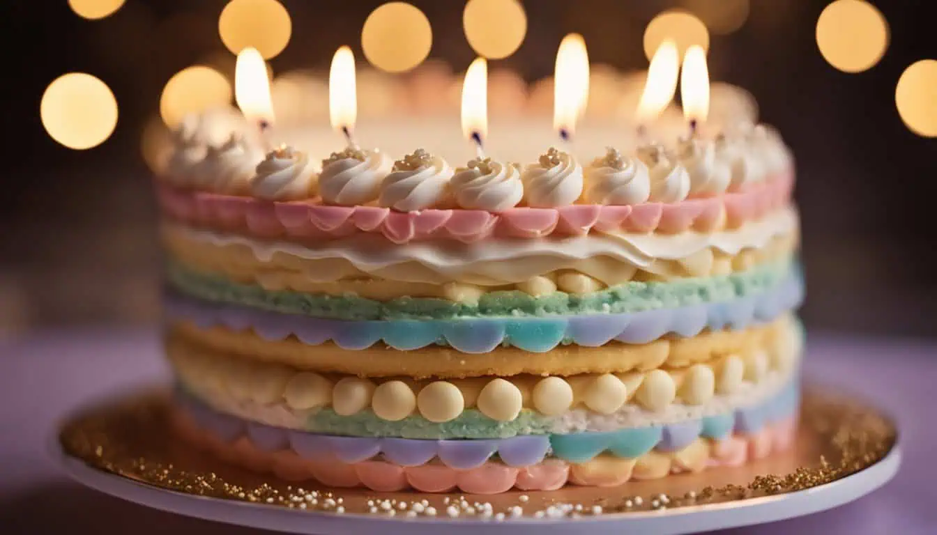 A beautifully decorated birthday cake adorned with colorful candles, perfect for celebrating special occasions in Singapore.