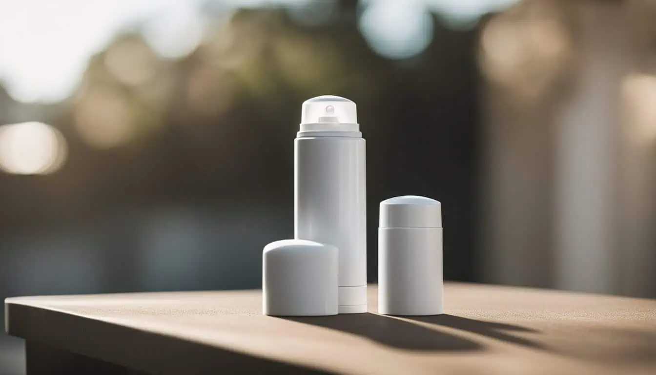 Two white containers placed on a wooden table, showcasing deodorants available in Singapore's best retail locations.