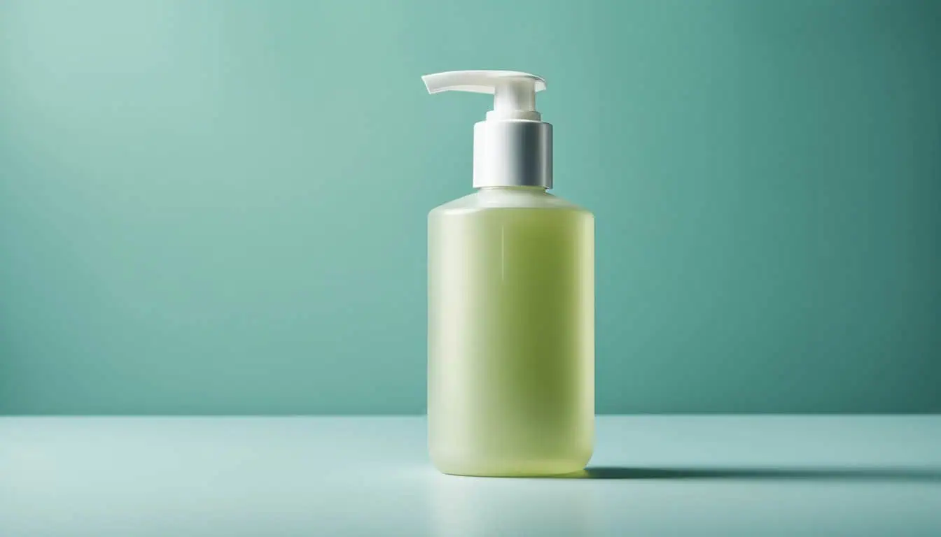 A bottle of facial cleanser placed on a table, representing a facial cleanser available in Singapore.