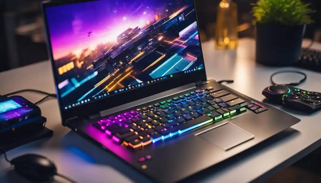 A vibrant laptop displaying a colorful screen, highlighting top gaming laptop brands available in Singapore.