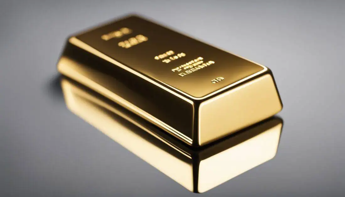 A gleaming gold bar on a shiny surface, representing premium gold investment options available in Singapore.