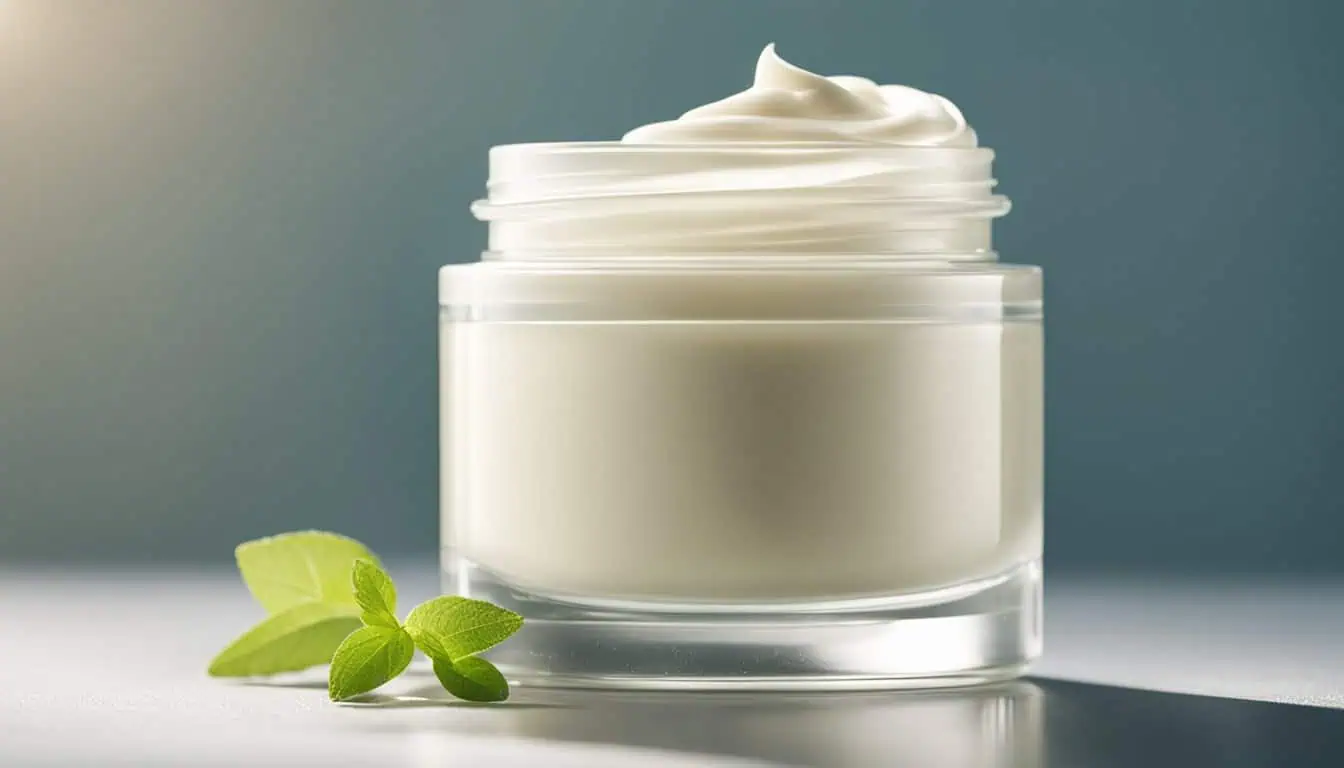 A cream jar topped with a green leaf, symbolizing the essence of Korean beauty products in Singapore.