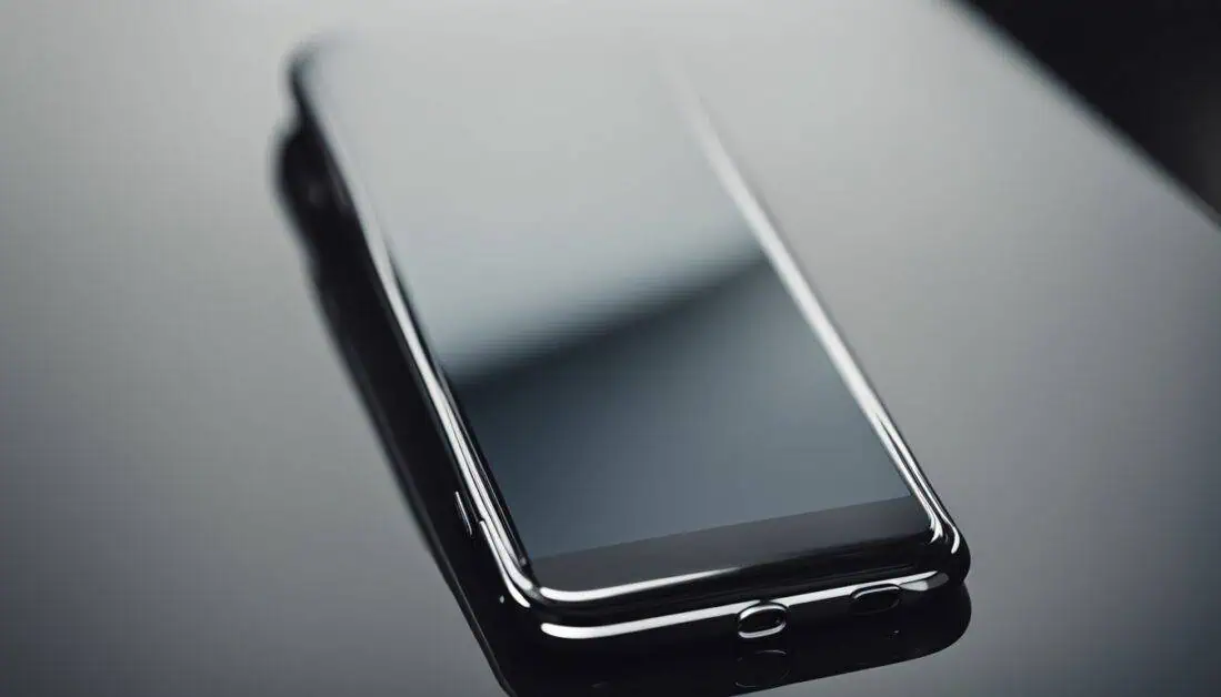 A monochrome cell phone placed on a table, representing modern communication devices available in Singapore.