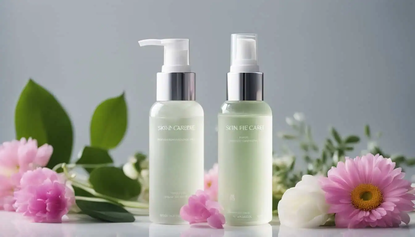 Two bottles of skin care toners with floral accents, showcasing the allure of skincare options available in Singapore.