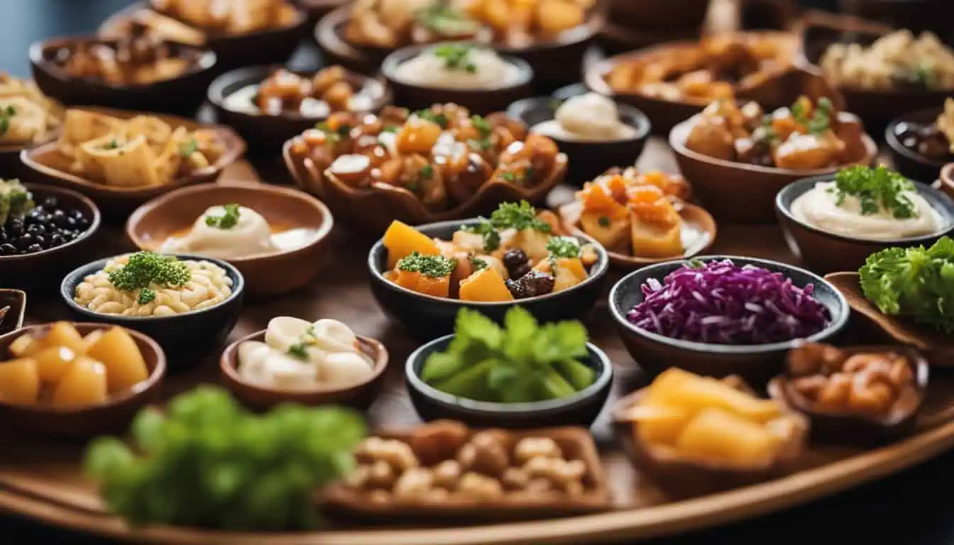 A large platter filled with a variety of appetizers and snacks, showcasing the best tapas options in Singapore.