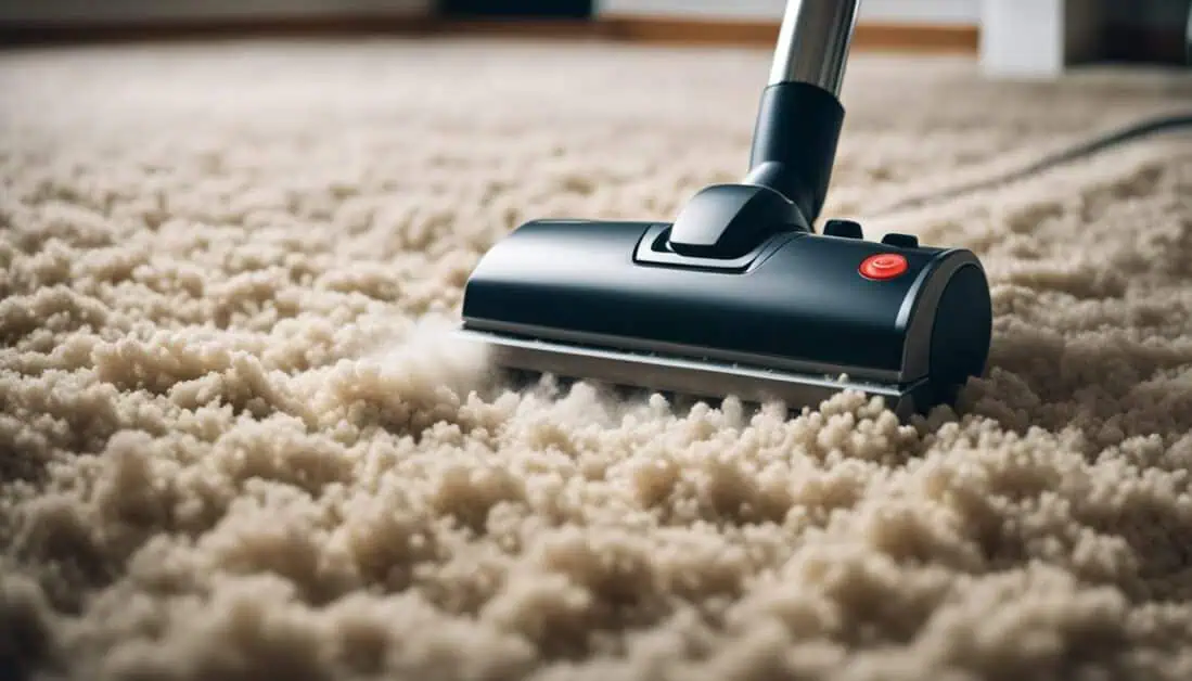 A vacuum cleaner effectively removes dirt from a carpet, showcasing its cleaning capabilities for carpet maintenance.