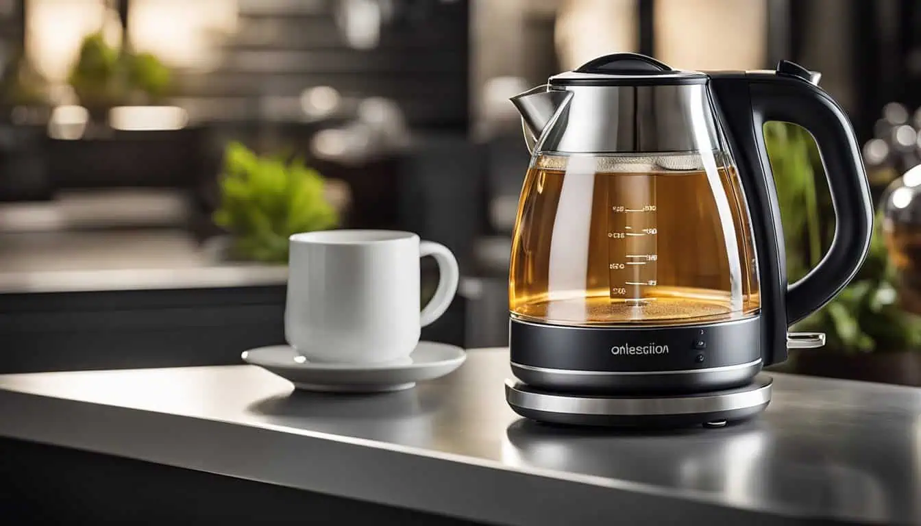 A modern black and silver electric kettle displayed on a countertop, perfect for quick and convenient water heating.