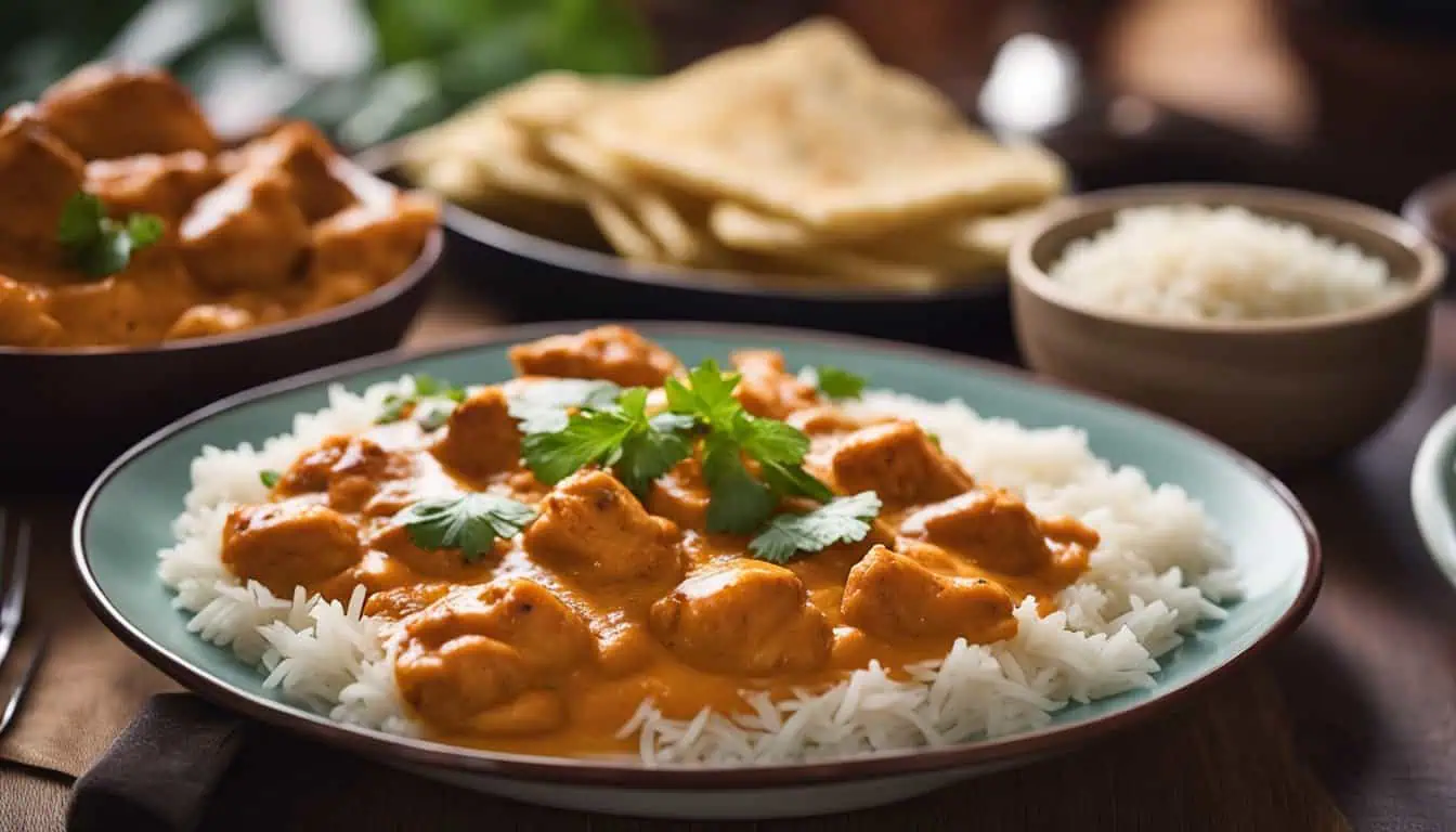 A vibrant plate of Butter Chicken, showcasing the rich flavors of Indian cuisine in Singapore.