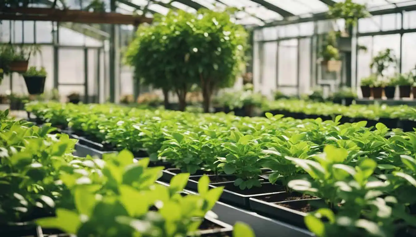 A well-maintained greenhouse brimming with diverse plants, representing Singapore's top plant nurseries.