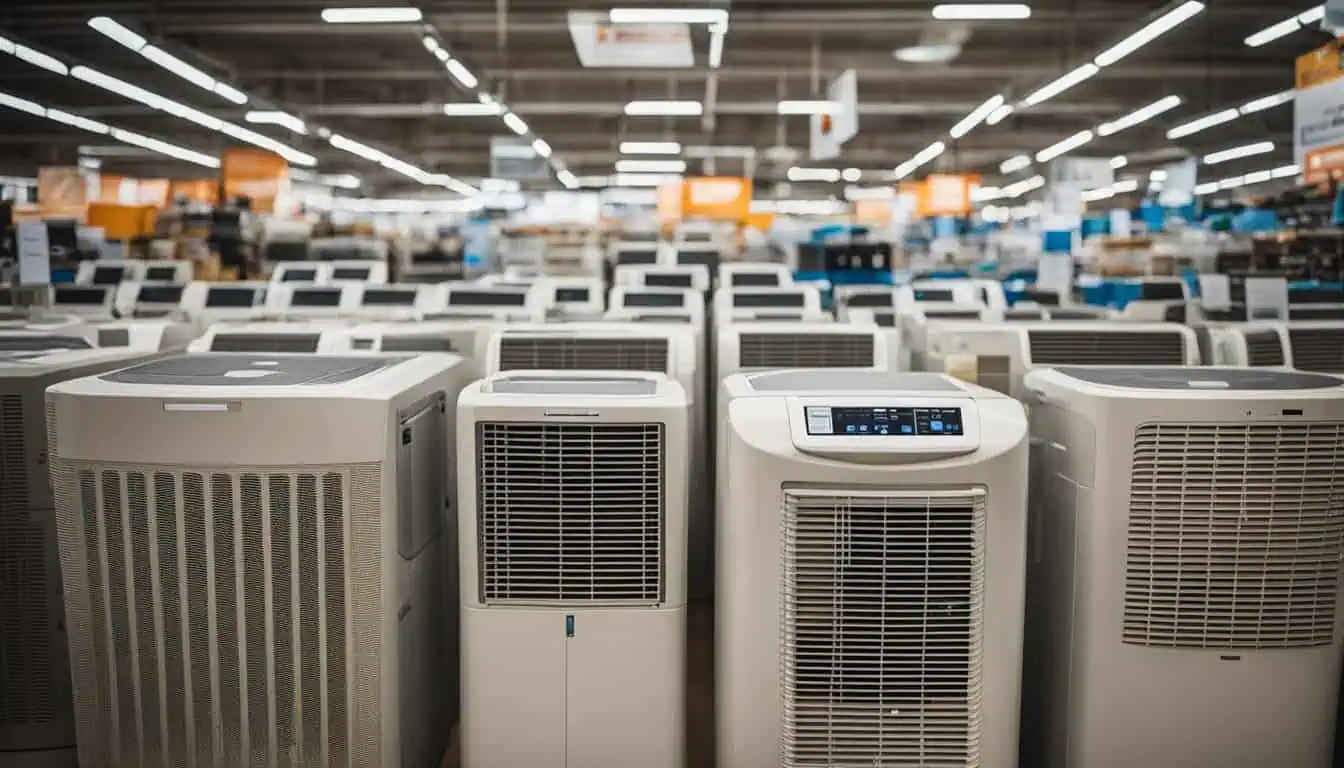 A store filled with numerous air conditioners, showcasing the best portable options available in Singapore.