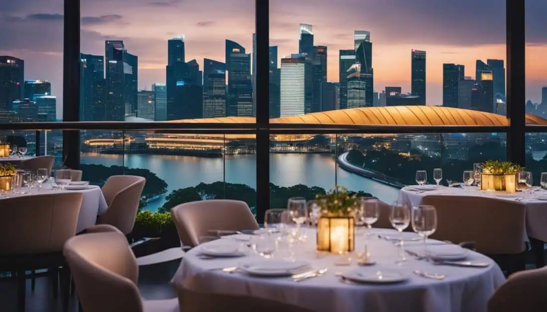 Scenic view from the Marina Bay Sands dining room, showcasing Singapore's skyline and vibrant cityscape.