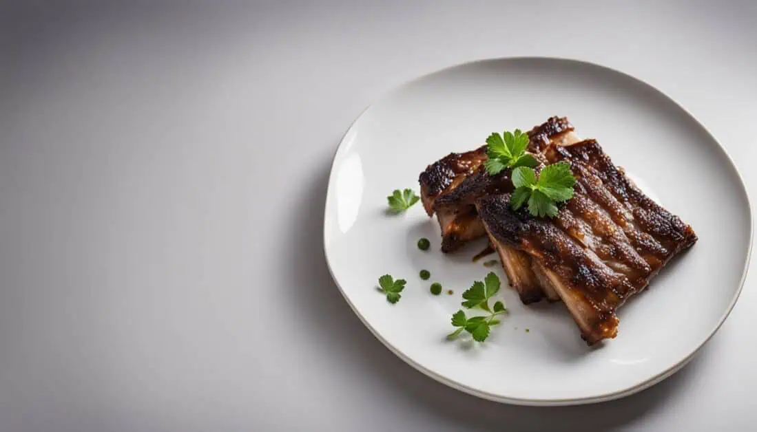 A plate of succulent ribs garnished with fresh parsley, showcasing a delightful dish from the best restaurants in Dempsey Hill, Singapore.