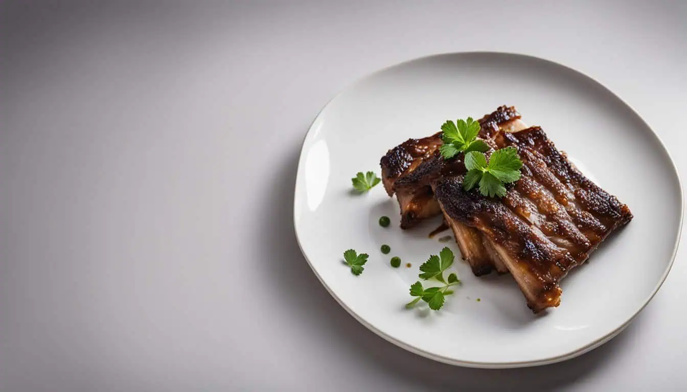 A plate of succulent ribs garnished with fresh parsley, showcasing a delightful dish from the best restaurants in Dempsey Hill, Singapore.