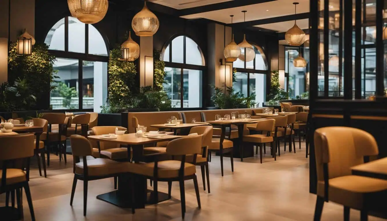 A cozy restaurant in Katong, Singapore, featuring neatly arranged tables and chairs for dining.