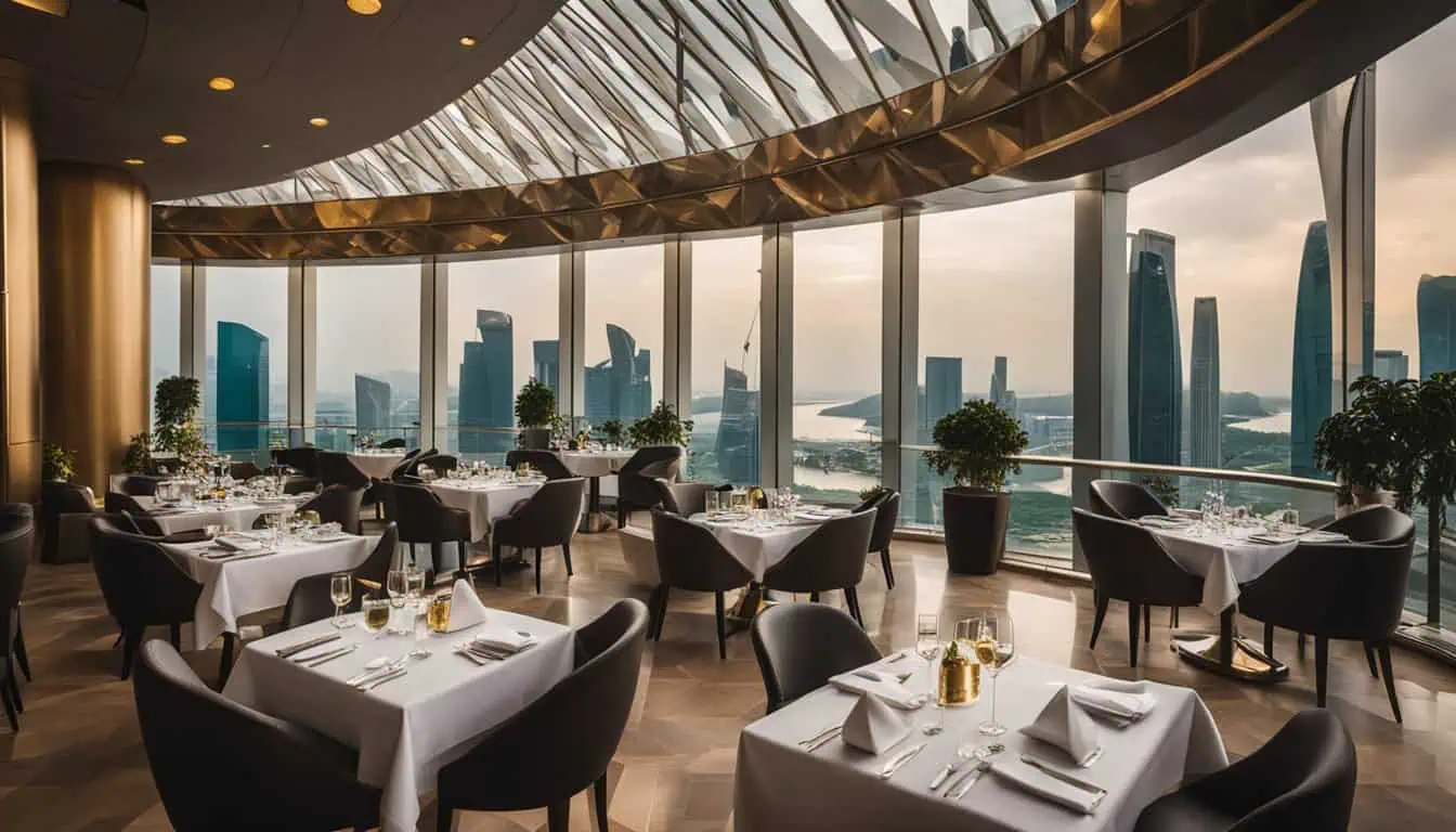 Panoramic vista from the restaurant at Jumeirah Emirates Tower, highlighting the stunning architecture of Marina Bay Sands.