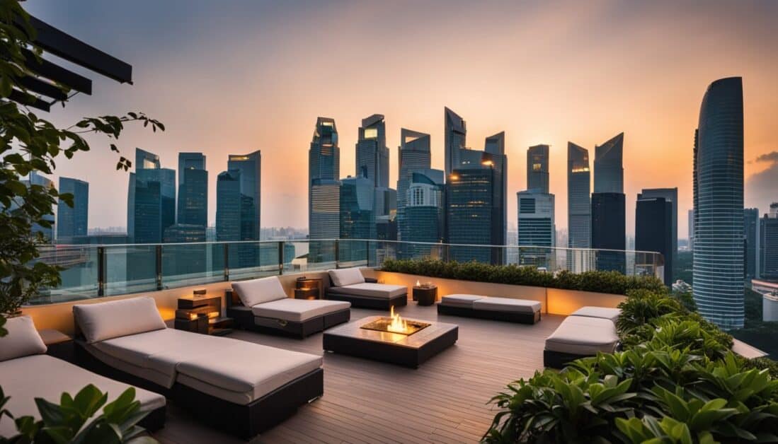 Scenic rooftop terrace at Marriott Marina, Singapore, ideal for enjoying breathtaking views and social events in style.