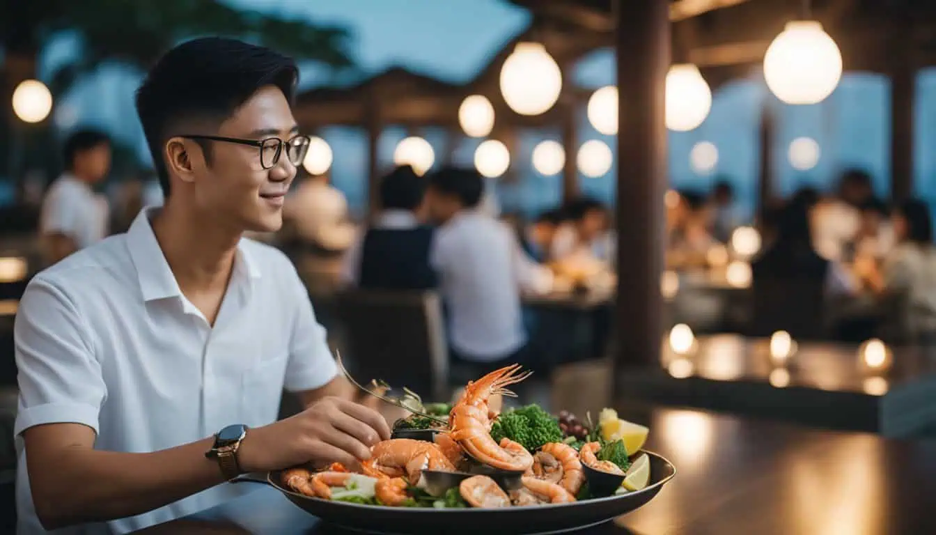 A vibrant table laden with various dishes and rice, showcasing the culinary delights of Singapore's best seafood restaurants.