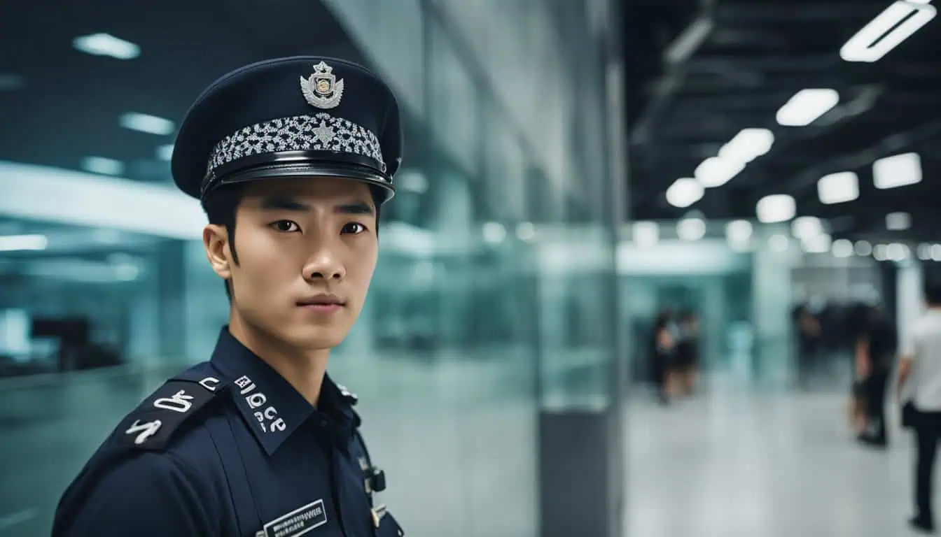 A young man proudly wearing a police uniform, representing the commitment of top security companies in Singapore.