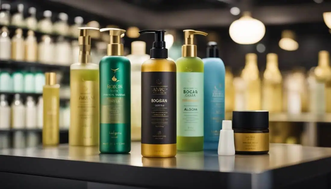 A variety of hair care products displayed on a table, showcasing options for dry hair in Singapore.