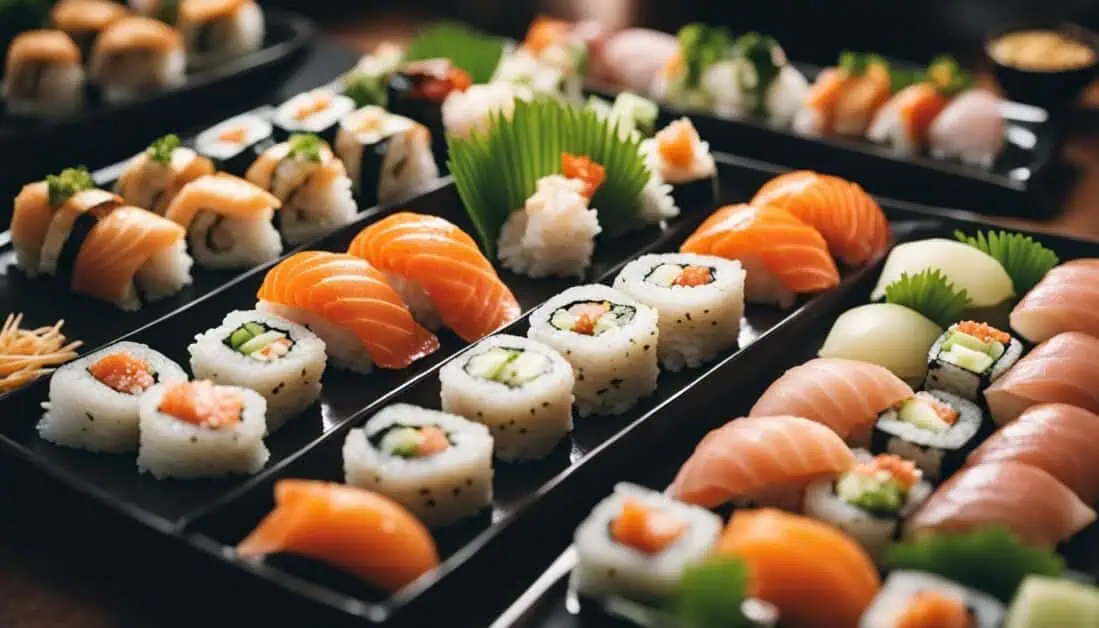 An assortment of sushi presented on black trays, highlighting the finest sushi from Singapore's best dining establishments.