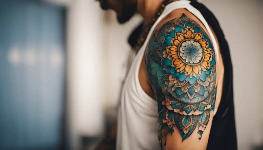 A man showcasing a vibrant tattoo on his arm, highlighting the best tattoo locations in Singapore.