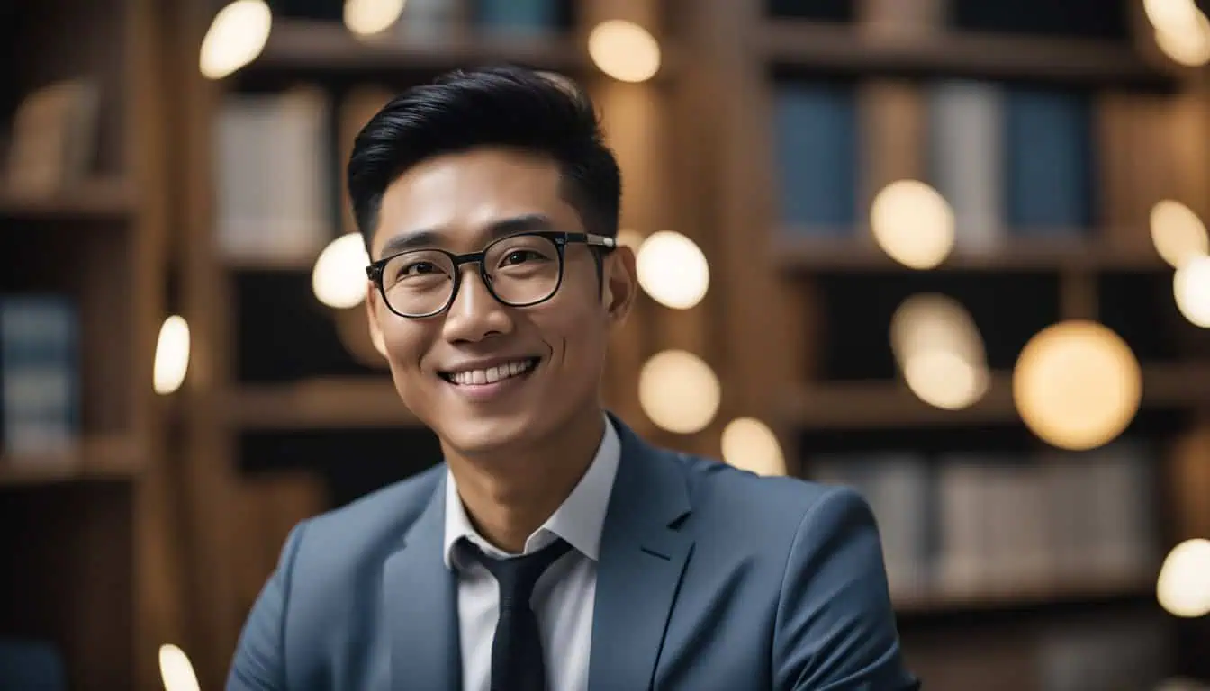 A smiling man in glasses and a suit, representing the best therapists in Singapore, exuding professionalism and warmth.