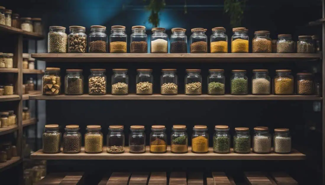 A collection of jars containing herbs on a shelf, emphasizing the importance of traditional Chinese medicine in Singapore.