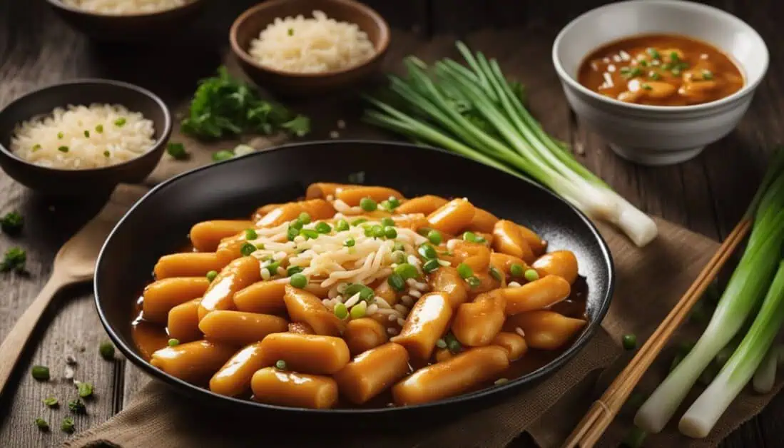 A delicious serving of Tteokbokki garnished with green onions, highlighting Singapore's finest Tteokbokki.