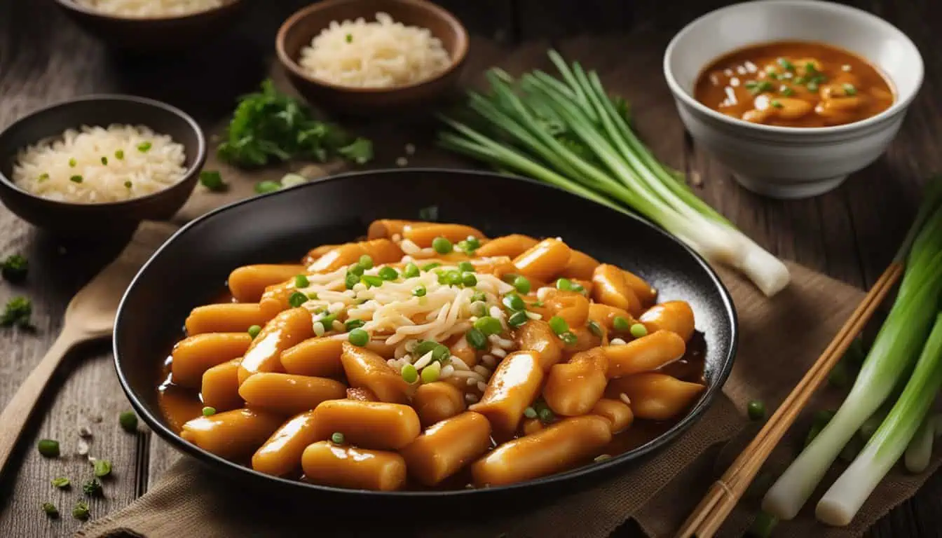 A delicious serving of Tteokbokki garnished with green onions, highlighting Singapore's finest Tteokbokki.