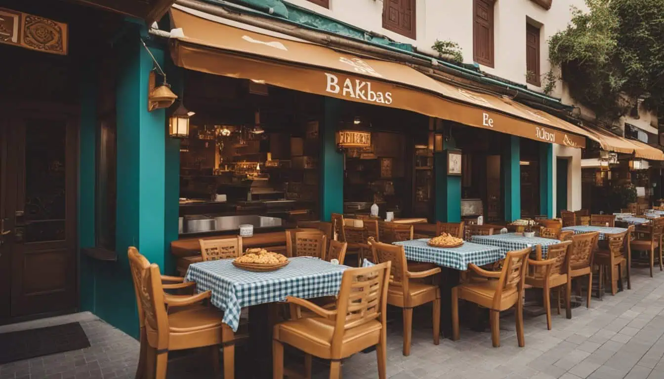 Outdoor dining area of a Turkish restaurant featuring tables and chairs, showcasing authentic cuisine in Singapore.