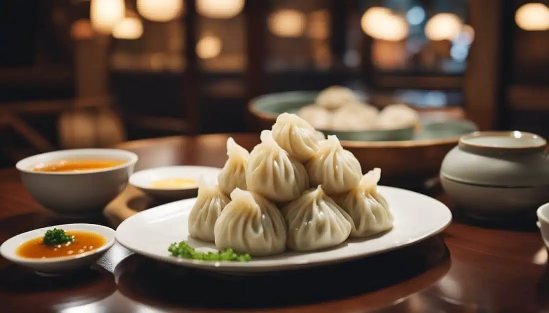 A plate of dumplings displayed on a table, highlighting the best Xiao Long Bao restaurants in Singapore.