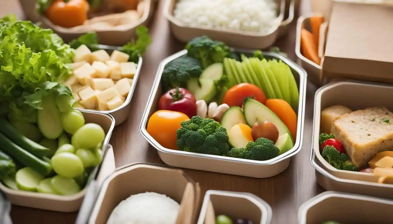 A selection of nutritious dishes in plastic containers, representing healthy food delivery services for Singapore's busy individuals.