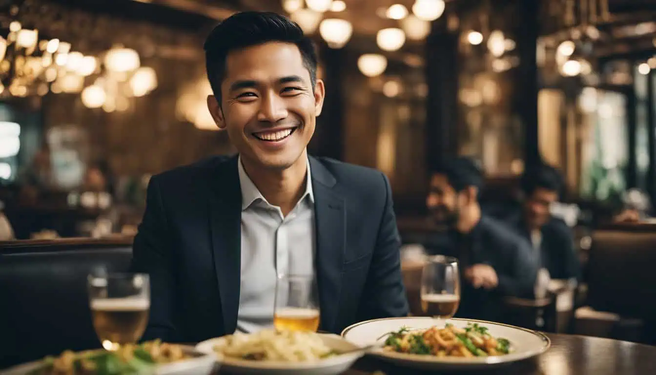 A man smiles while enjoying a meal at Shabestan, the finest Persian restaurant in Singapore.