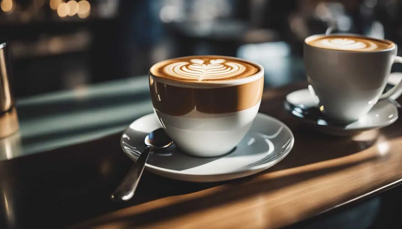 A table featuring two cups of coffee at Top Cafe with Espresso, highlighting the café culture in Singapore.