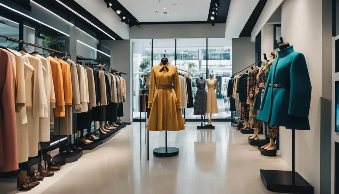 A vibrant clothing store in Singapore showcasing a diverse array of colorful garments on display.