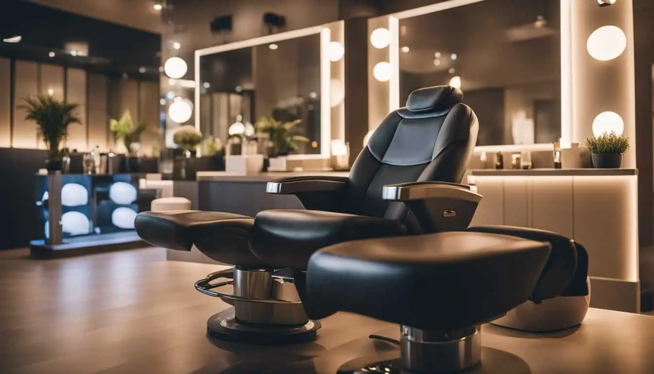 A salon chair and stool positioned elegantly in a well-designed room, showcasing top facial salons in Singapore.