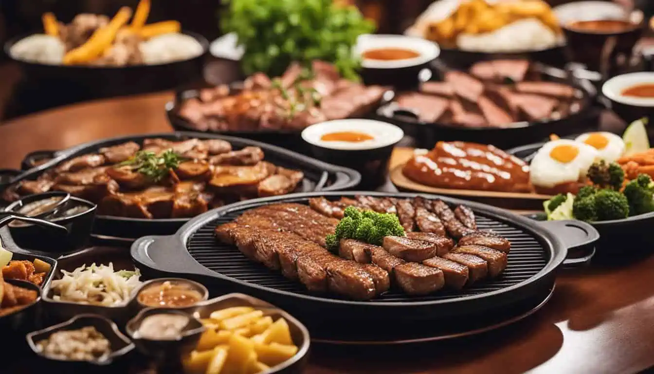 A table filled with a variety of delicious dishes, showcasing the best grill options for meat lovers in Singapore.