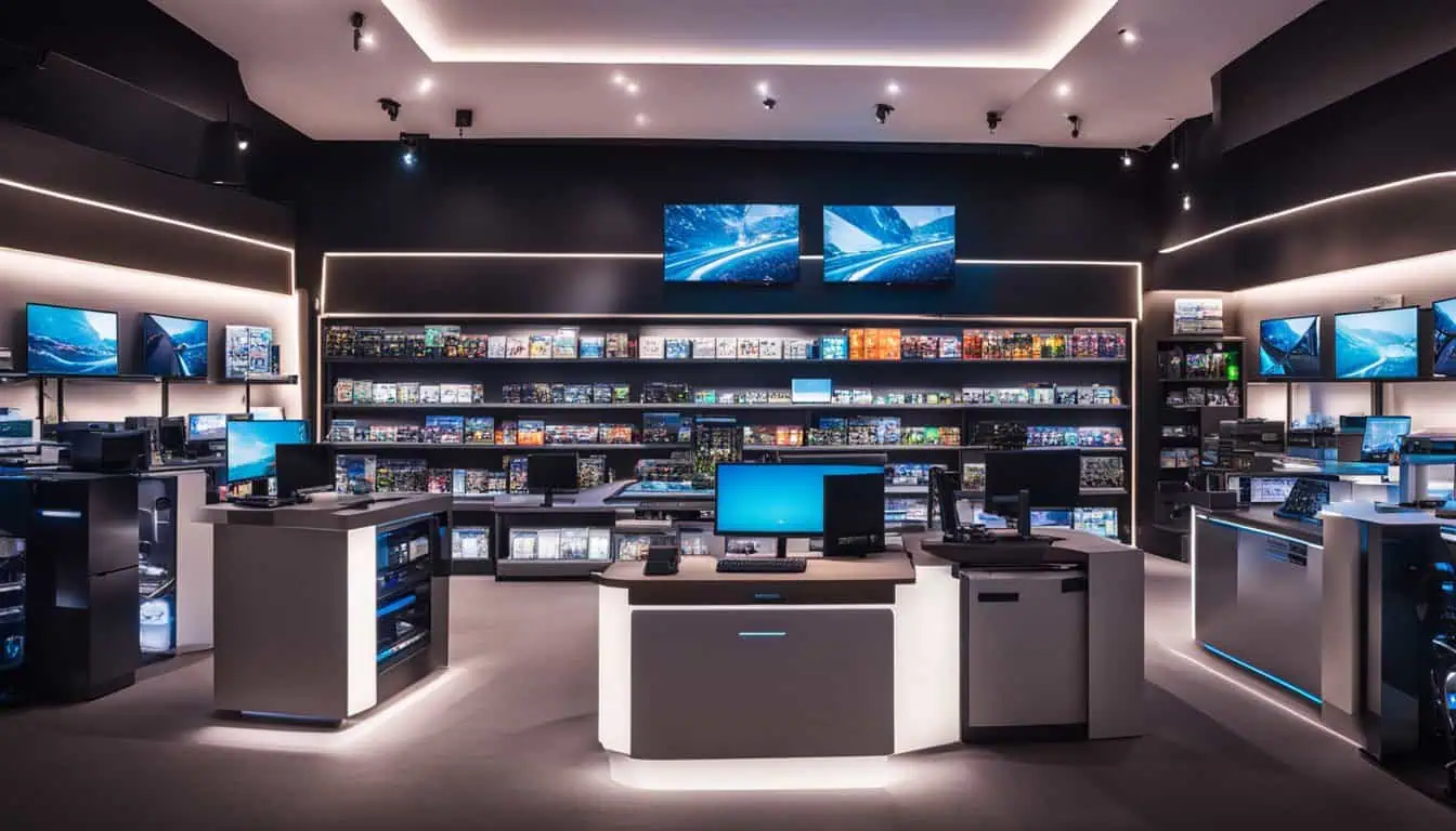 A store showcasing a wide array of electronics, highlighting top gaming desktops available in Singapore.