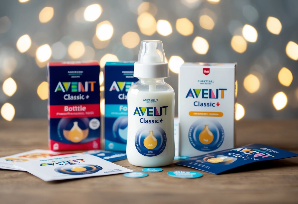 Avent Classic+ Bottle surrounded by promotional materials