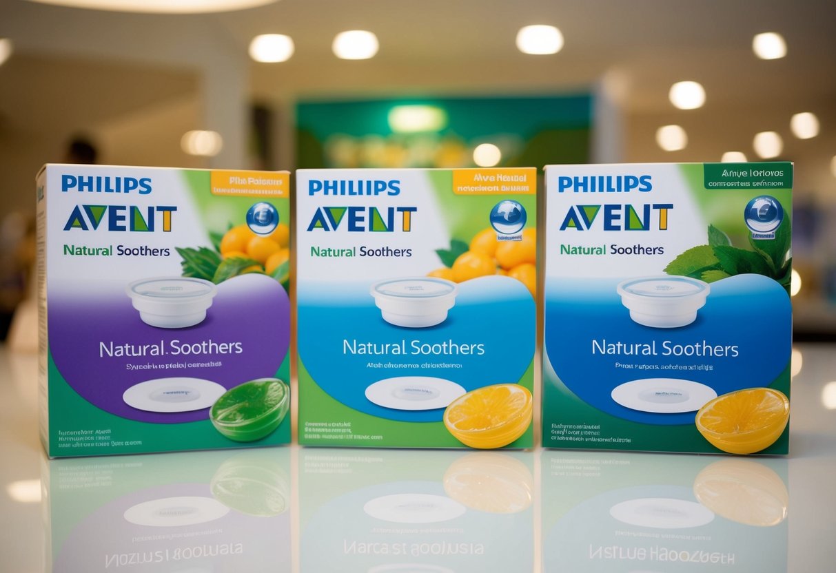 A colorful display of Philips Avent Natural Soothers with promotional signage