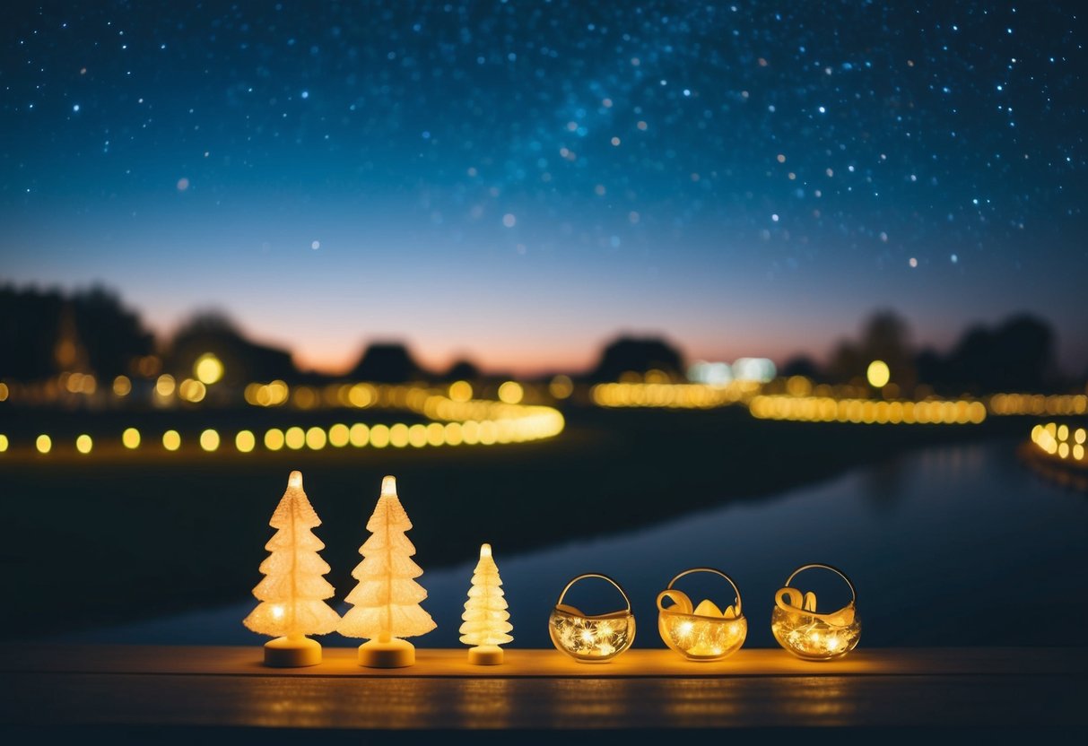 A peaceful night scene with a glowing Avent Night Time Soothers display under a starry sky