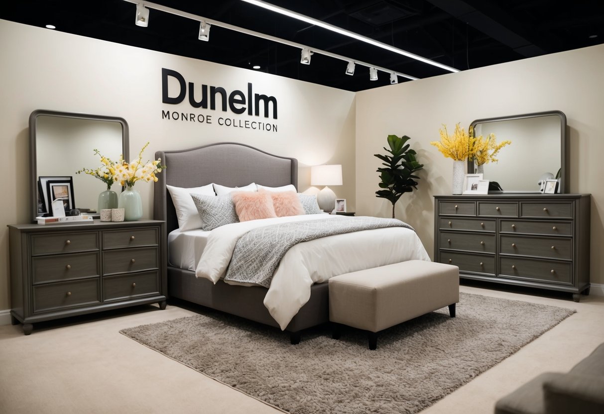 A cozy bedroom set with Dunelm Monroe Collection furniture displayed in a well-lit showroom