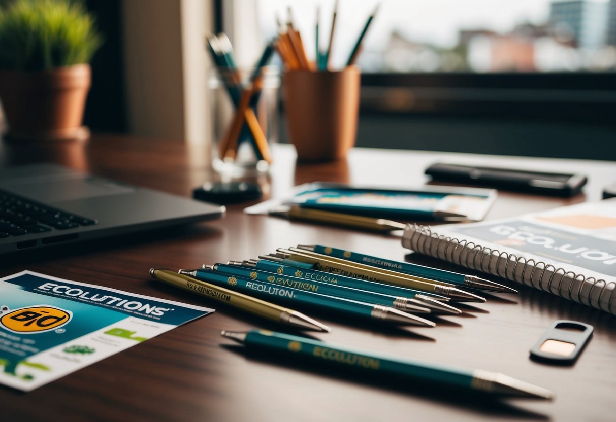 A desk with scattered BIC EcoLutions Revolution Mechanical Pencils and promotional materials