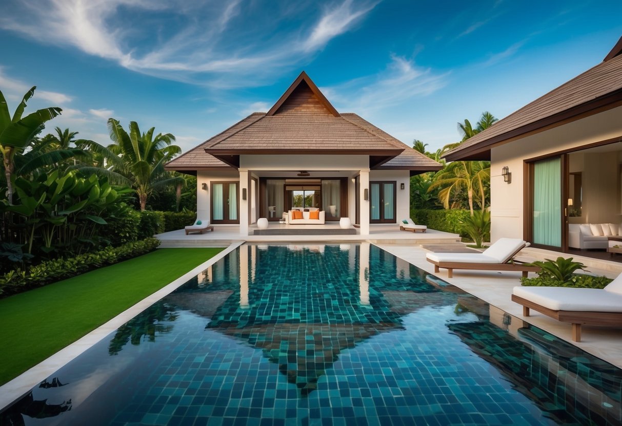 A luxurious pool villa at Indra Maya with lush surroundings and exclusive discounts