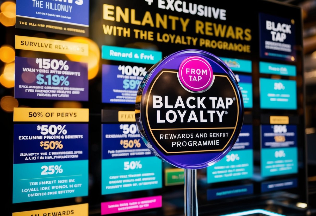 A vibrant display of various rewards and perks, including exclusive promotions and benefits, associated with the black tap loyalty programme