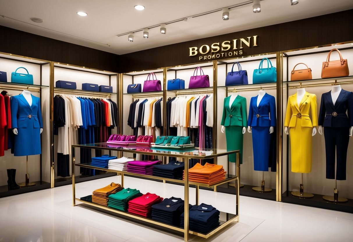 Colorful display of bossini promotions with various clothing items arranged neatly on shelves and mannequins showcasing the latest collection