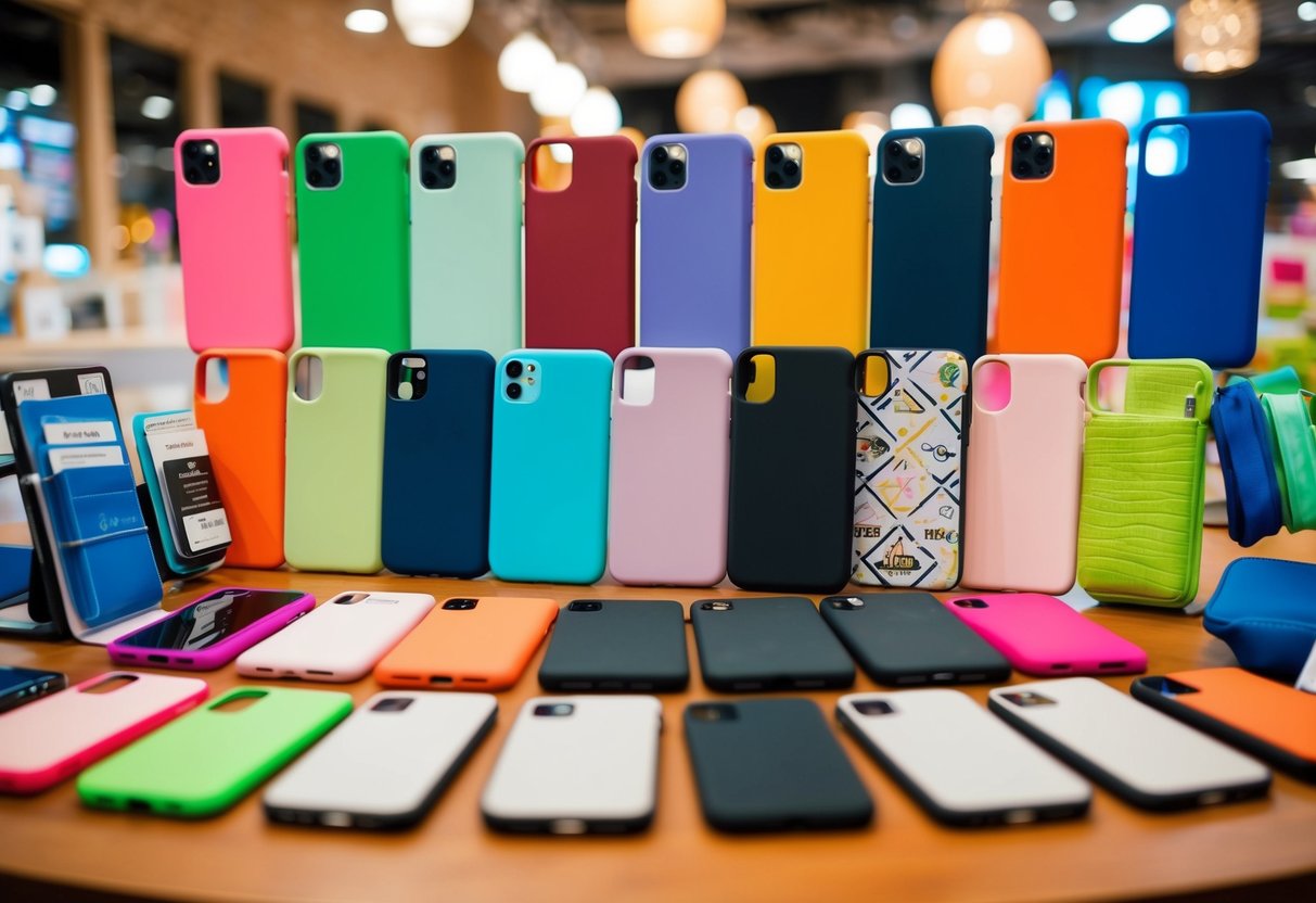 A colorful display of Casetify phone cases and accessories arranged in a creative and eye-catching manner