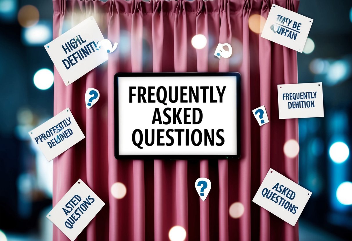 A curtain with "Frequently Asked Questions" surrounded by promotional elements